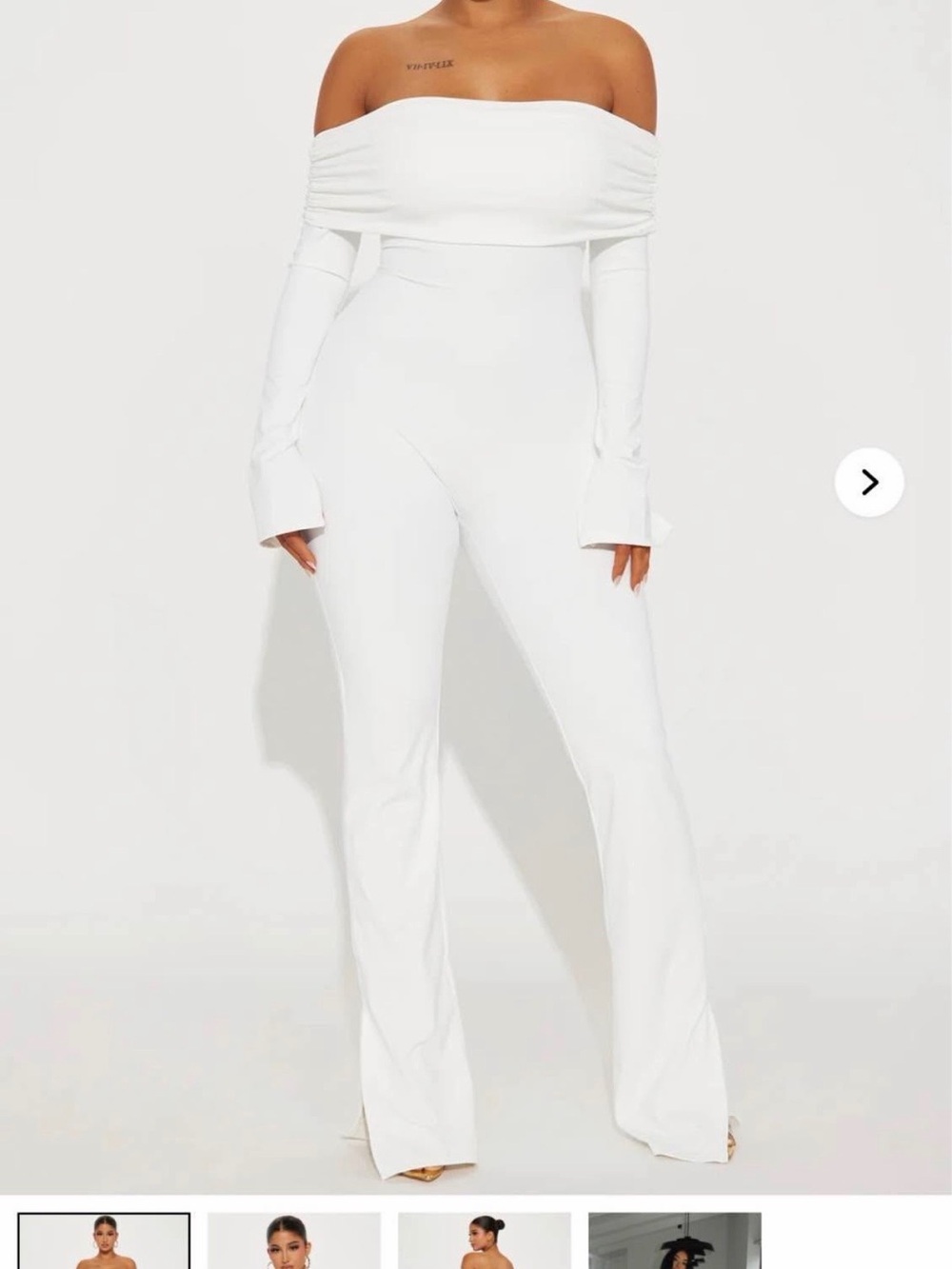 Fashion Nova White Off-Shoulder Bootcut Jumpsuit